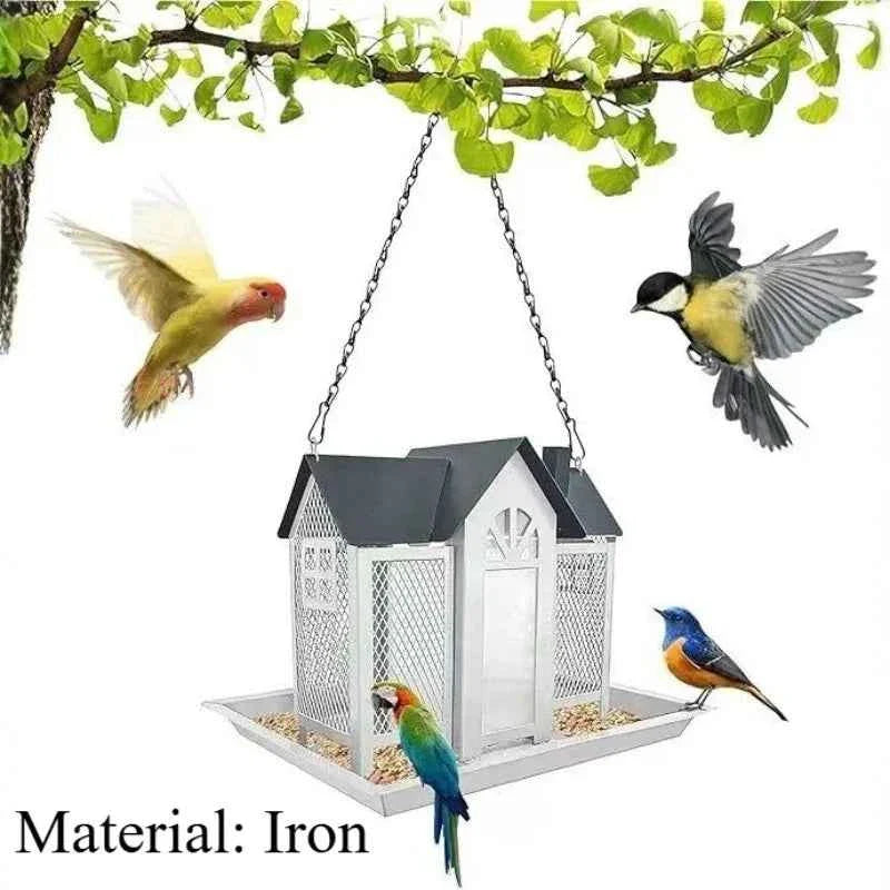 Outdoor Hanging Bird Feeder Iron Rain/Wind-Proof Bird Feeder Outside Garden Yard Large-Capacity Birds Food Feeders Pet Supplies