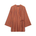 KLKXMYT Women's Vintage Stripe Pants Set Long Sleeve Tied Shirt Tops Suits 2026 Autumn Casual 2 Pieces Set Women ﻿ ﻿