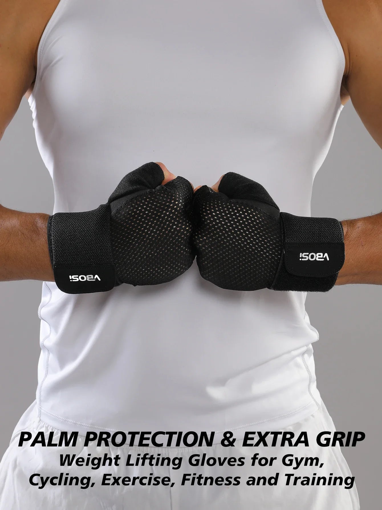 VBOSi Breathable Half-Finger Sports Gloves with Adjustable Wrist Straps, Non-Slip Gym & Cycling Gloves for Men and Women