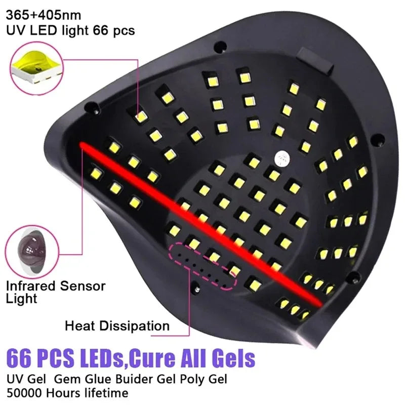 66LEDS Professional Nail Drying Lamp for Manicure Nails Gel Polish Drying Machine with Auto Sensor UV LED Nail Lamp