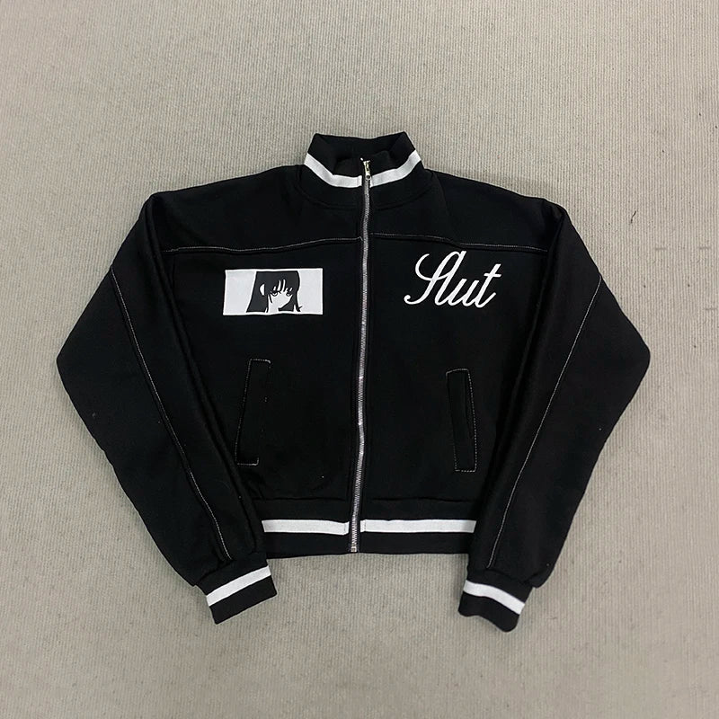 Korean Cartoon Long Sleeved Baseball Jacket for Girls Kawaii Street Jacket Personalized Zipper Cardigan Anime Autumn