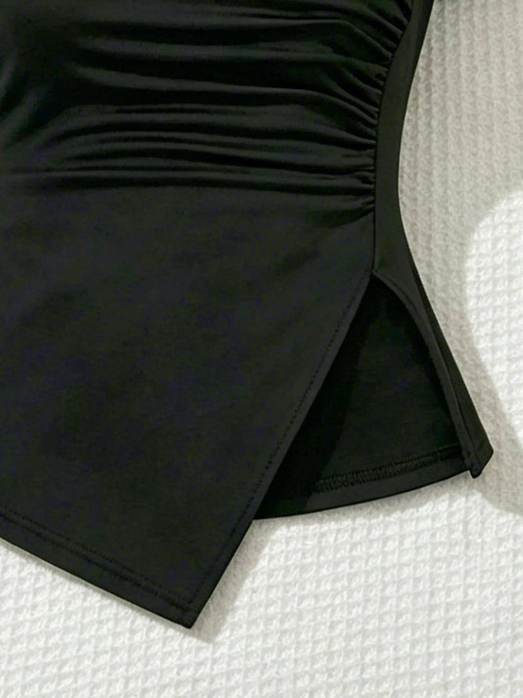 2 Pcs Women Crew Neck Side Ruched Split Hem Short Sleeve Tee High