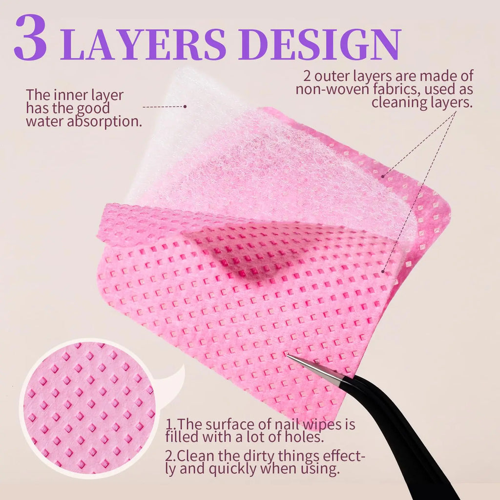 50Pcs Lint Free Nail Wipes Eyelash Extension Glue Wipes Cleaner Cloth Non-Woven Fabric Nail Gel Polish Remover Cotton Pads