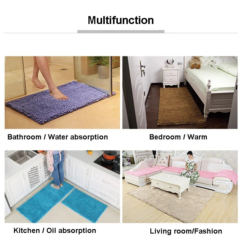 Soft Floor Carpet Non-slip Bathing Room Rug Water Absorption Shaggy Kitchen Rug Door Way Feet Mat Dirt Barrier Cushion Mat Rug