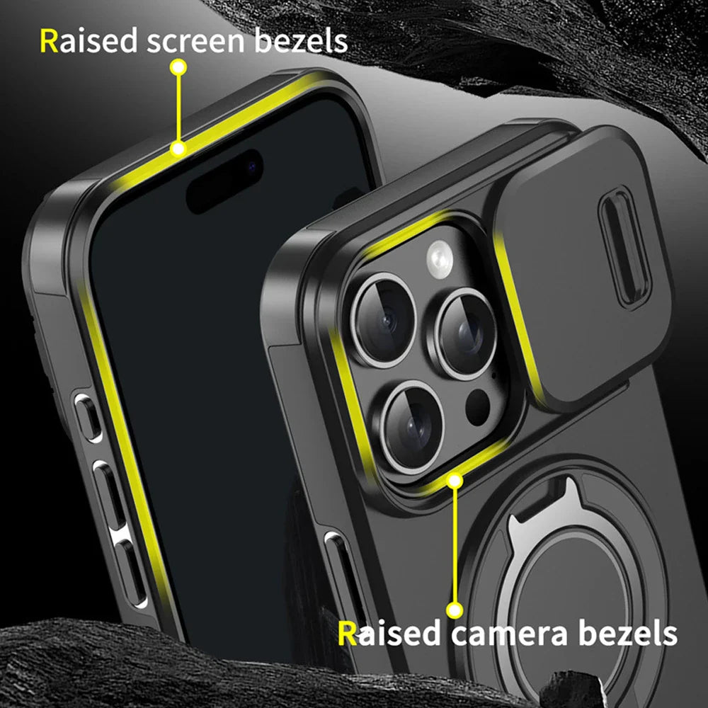 For Magsafe Magnetic Ring Holder Fold Bracket Phone Case For iPhone 17 Air 16 15 14 Plus 13 12 11 Pro Max 16E Slide Camera Cover