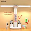 LED Table Lamp Double-Headed USB Chargeable Dimmable Desk Lamp with Calendar Clock Foldable Eye Protection Reading Night Light