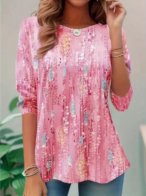 Plus Size 1XL-5XL Women's Fashion Round Neck Quarter Sleeved T-shirt Ladies Casual Top Spring Summer  Fashionable T-shirt