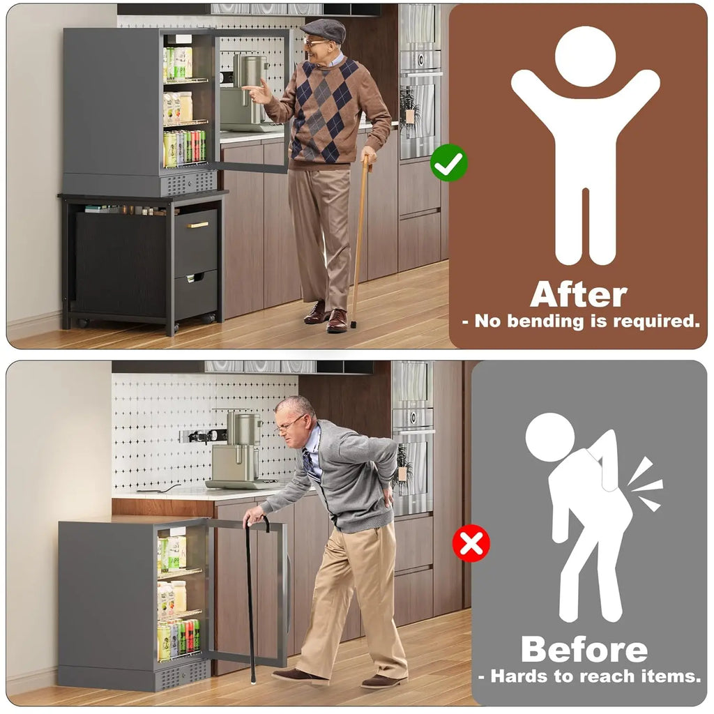 Mini Fridge Stand Freestanding Cabinet With Lockable Wheels
