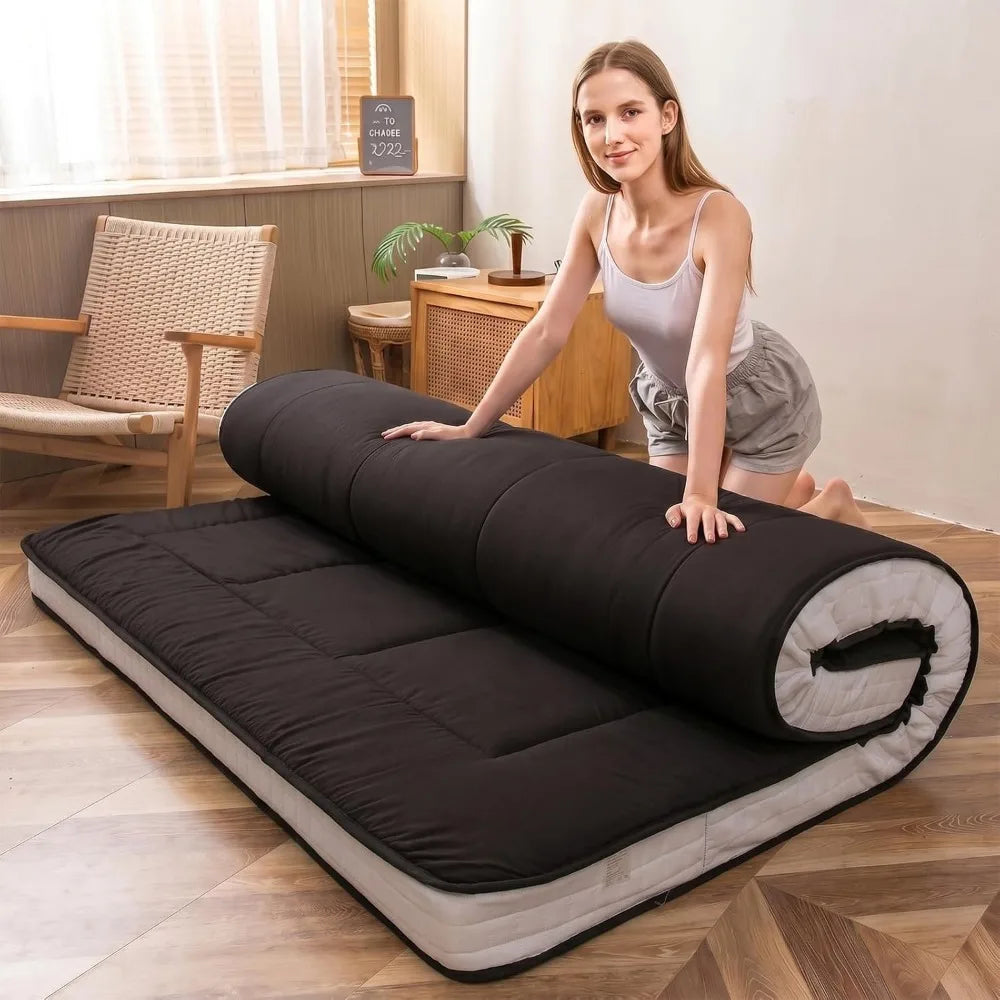 Foldable Roll Up Floor Futon Mattress for Adults Kids Narrow Twin Size Black