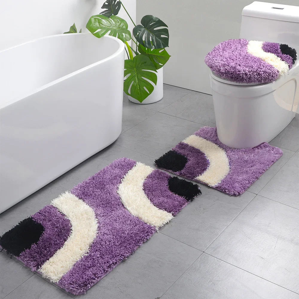 European Style Flocking Floor Mat, Household Bathroom Water Absorption and Anti Slip Mat Combination Set of Three Pieces