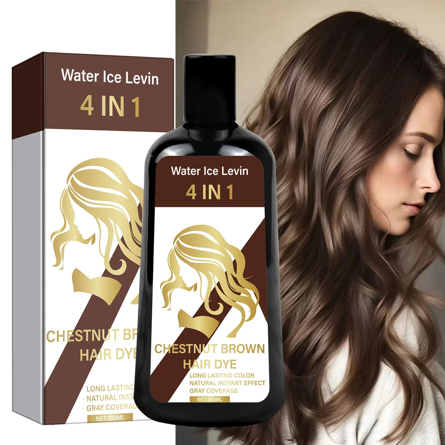 4-in-1 Chestnut Brown Hair Dye Shampoo for Long-Lasting Color & Natural Instant Gray Coverage, Ginger & Ginseng Enriched.