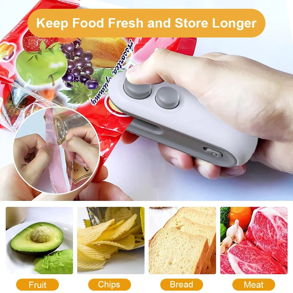 2in1 Mini Heat Bag Sealing Machine Food Package Bag Heat Sealer Plastic Storage Bag Clip Bag Handheld Portable Small Heat Sealer