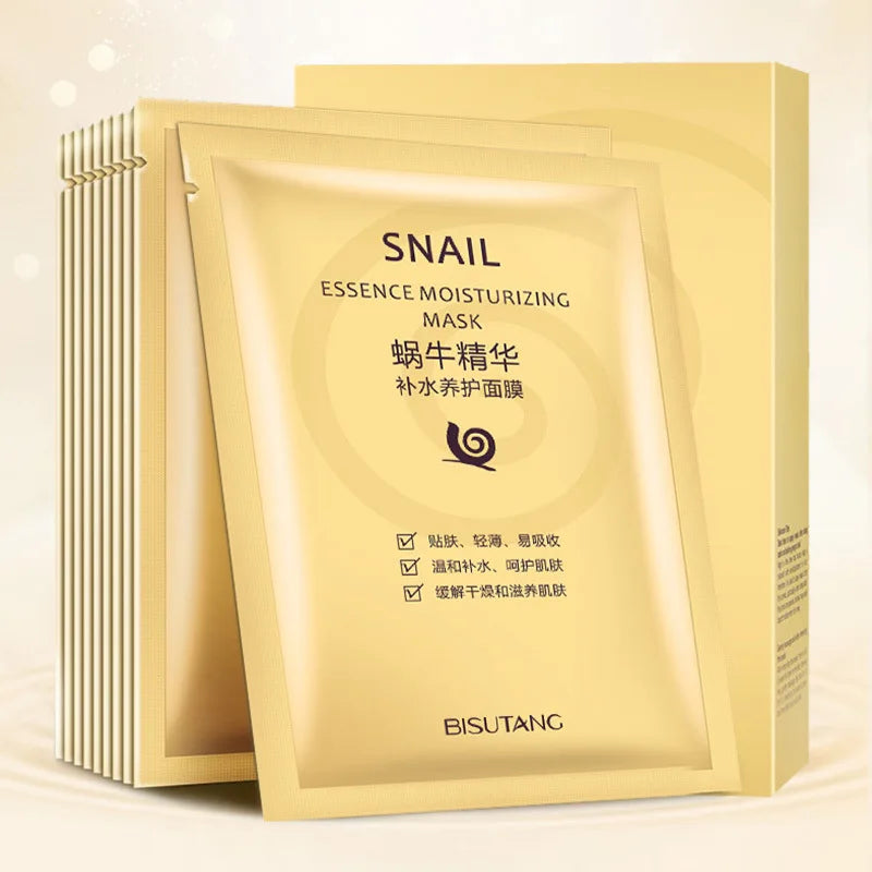 10pcs Snail Anti-aging Face Mask Moisturizing Whitening Anti Wrinkles Hydrating Facial Masks Sheet Masks Skin Care Products