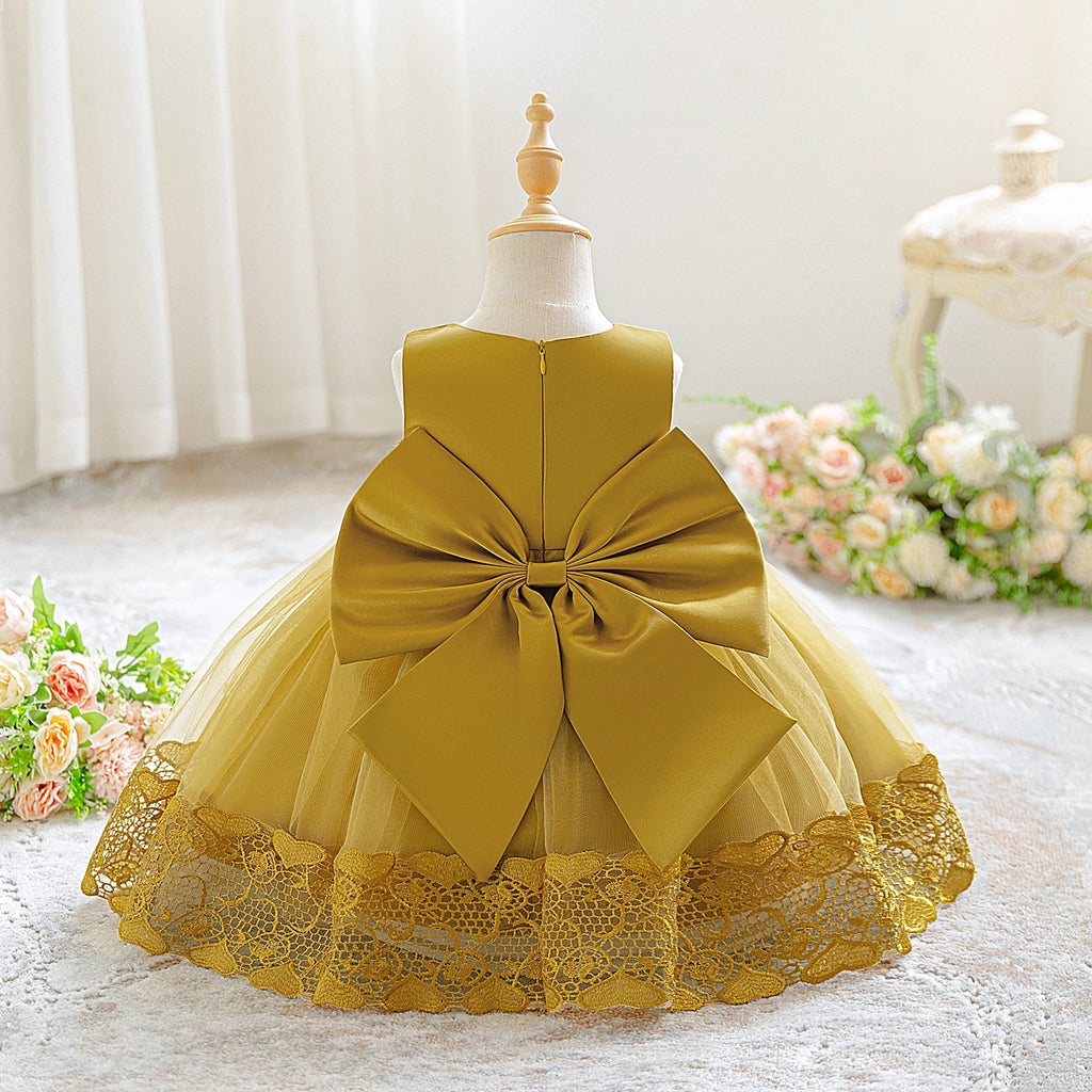 Toddler Flower Baby Wedding Princess Girls Dress Elegant Tulle Bridesmaids 1st Birthday Party Dresses Baby Bow Baptism Costumes