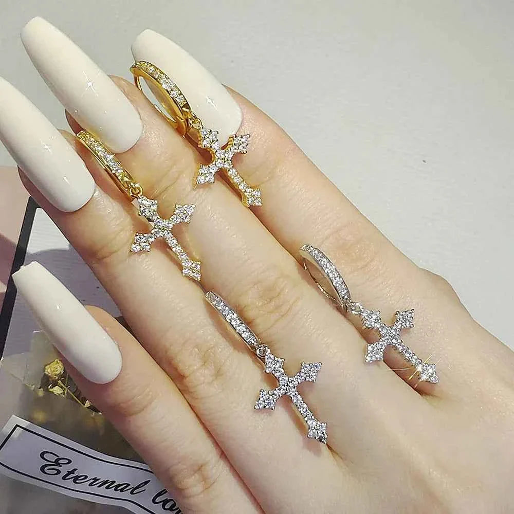 Gold Silver Cross Earrings
