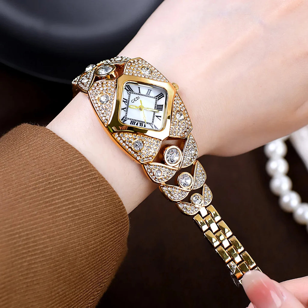 2026 New Women Watch Light Luxury Brand Diamond Inlaid Bracelet Watches Waterproof Ladies Fashion Quartz Clock Wristwatch Gift