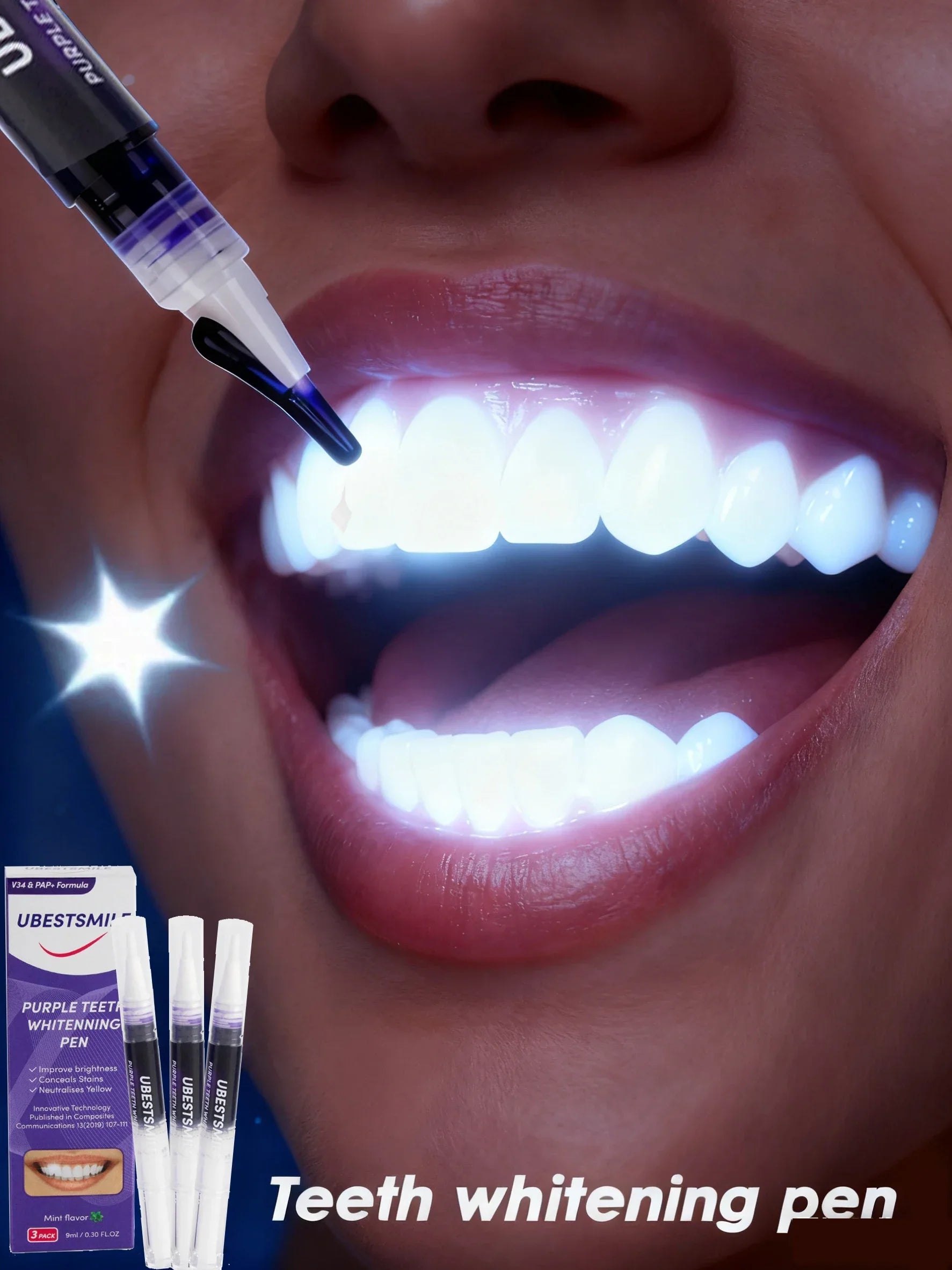 Purple Instant Teeth Whitening Pen Tartar Toothpaste Clean Teeth Stains No Sensitivity for Clearer Brighter Smile Cavity Care bd