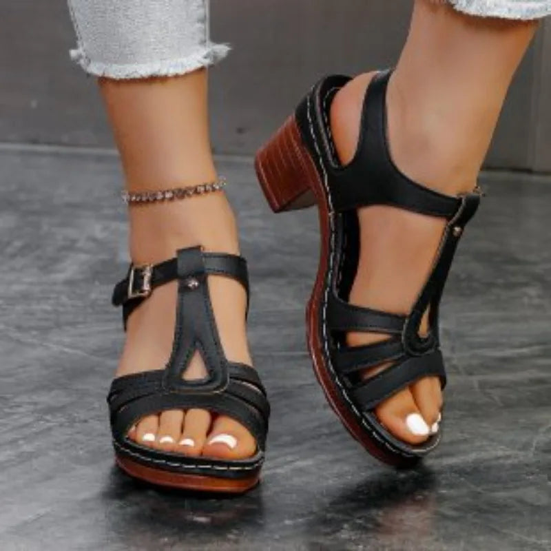 Plus Size 43 Sandals for Women Summer Fashion and Lightweight Peep Toe Hihg Heels Woman Ankle Strap Casual Gladiator Sandals