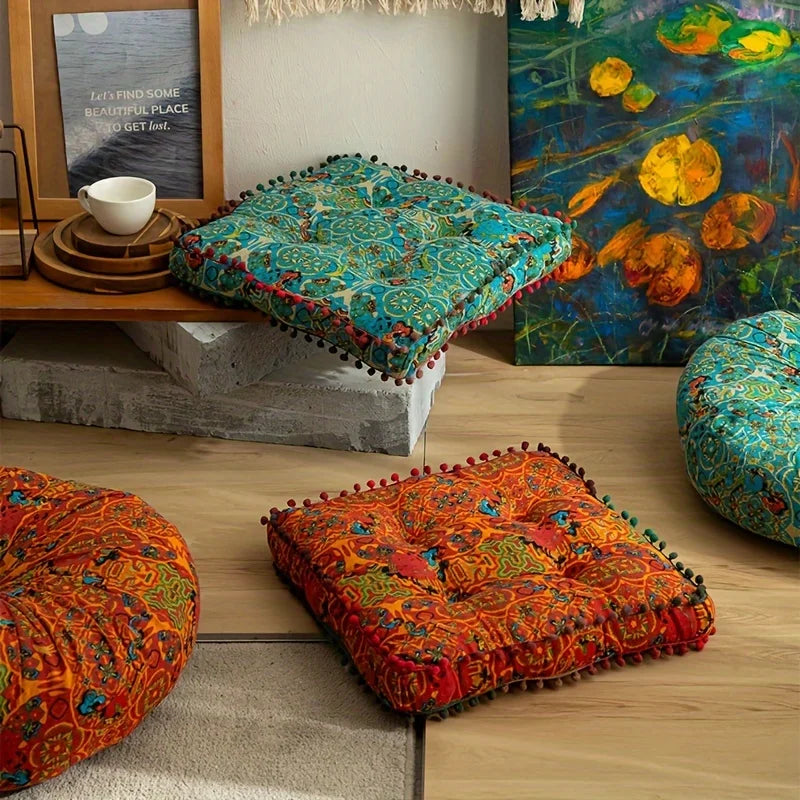 Bohemian Style Square Thickened Floor Pillow, Sofa Cushion - Versatile and Comfortable Seat Pad for Home Decor