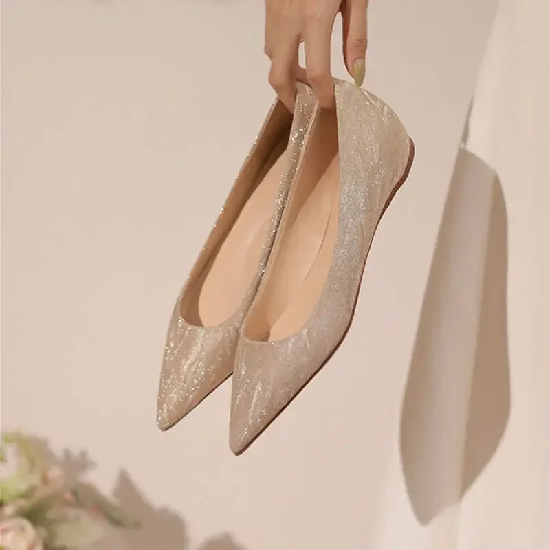 Woman Flats Gold Wedding Bride Shoe Pointed Toe Sexy Shoes For Women High Quality Fashion Novelties Offer 39 Genuine Mark On