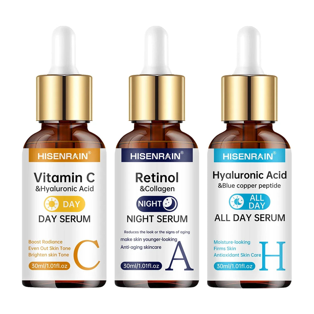 HISENRAIN Vitamin C + Retinol + Hyaluronic Acid Serum Duo | Anti-Aging Brightening & Hydration Combo | For All Skin Type.