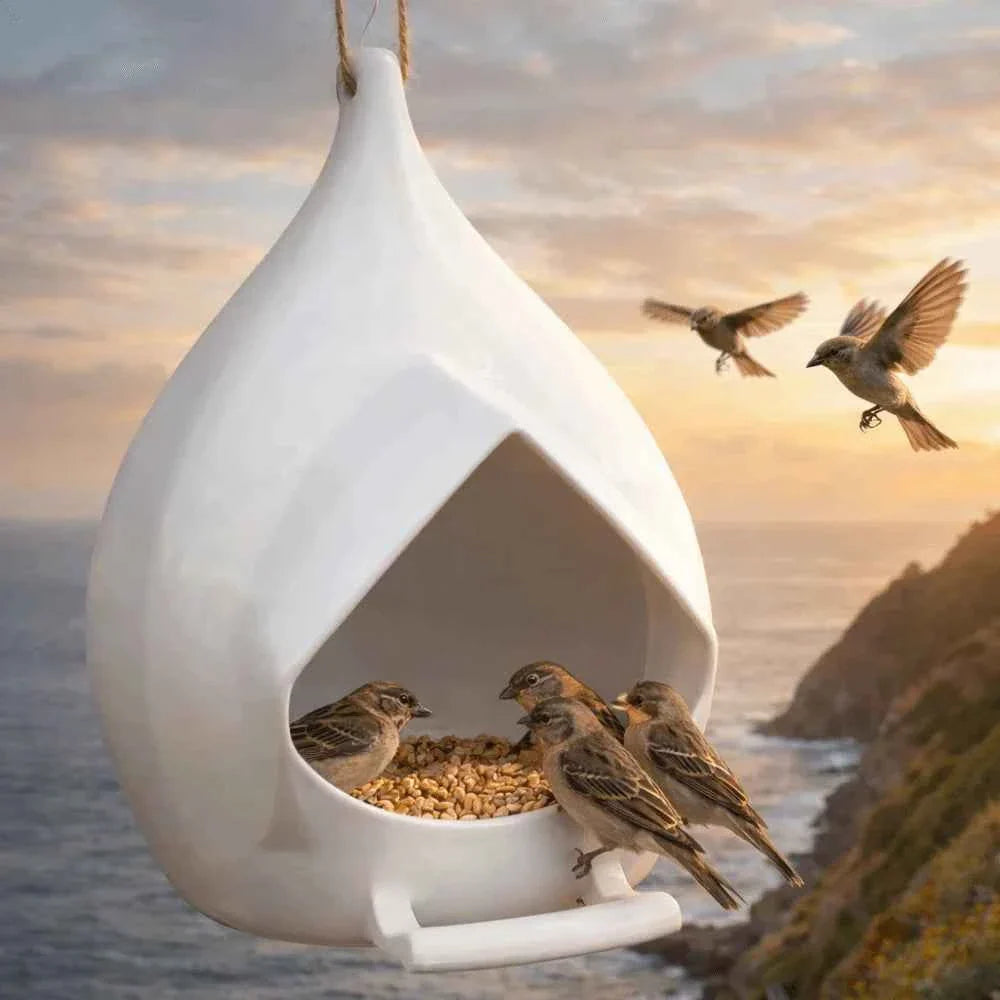 House Shape Waterproof Hanging Bird Feeder Rainproof Large Capacity Hummingbird Feeder with Stand Birds Food Catcher Outdoor