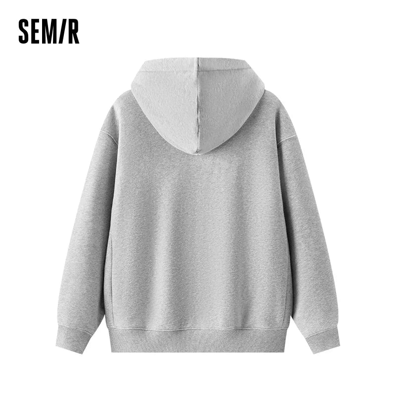 Semir Hoodie Women Fleece Lined Thermal Antibacterial Loose Fit Solid Color 2025 New Winter Casual Pullover
