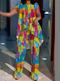 Wmstar Women Plus Size Two Piece Set 5XL Summer Casual Print T Shirt Wide Leg Pants Female Outfits Wholesale Dropshipping 2024