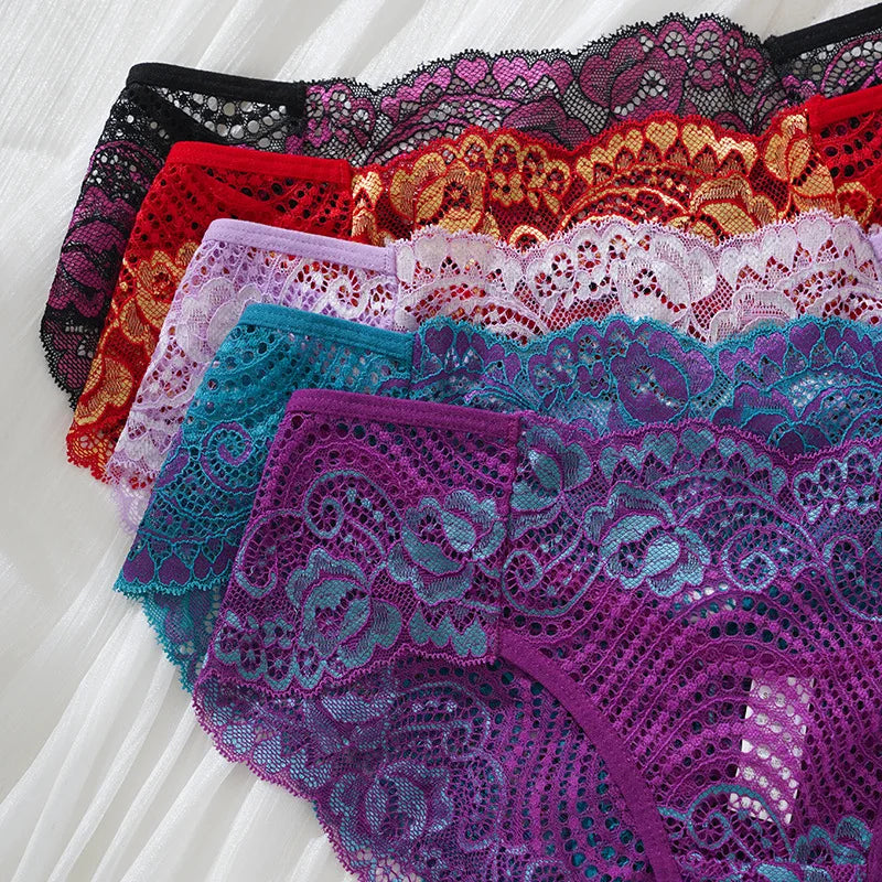 5pcs/pack Embroidery Floral Sexy Women Panties Breathable Comfort Sexy Lingerie Elegant Lady Briefs Multi Color Female Underwear