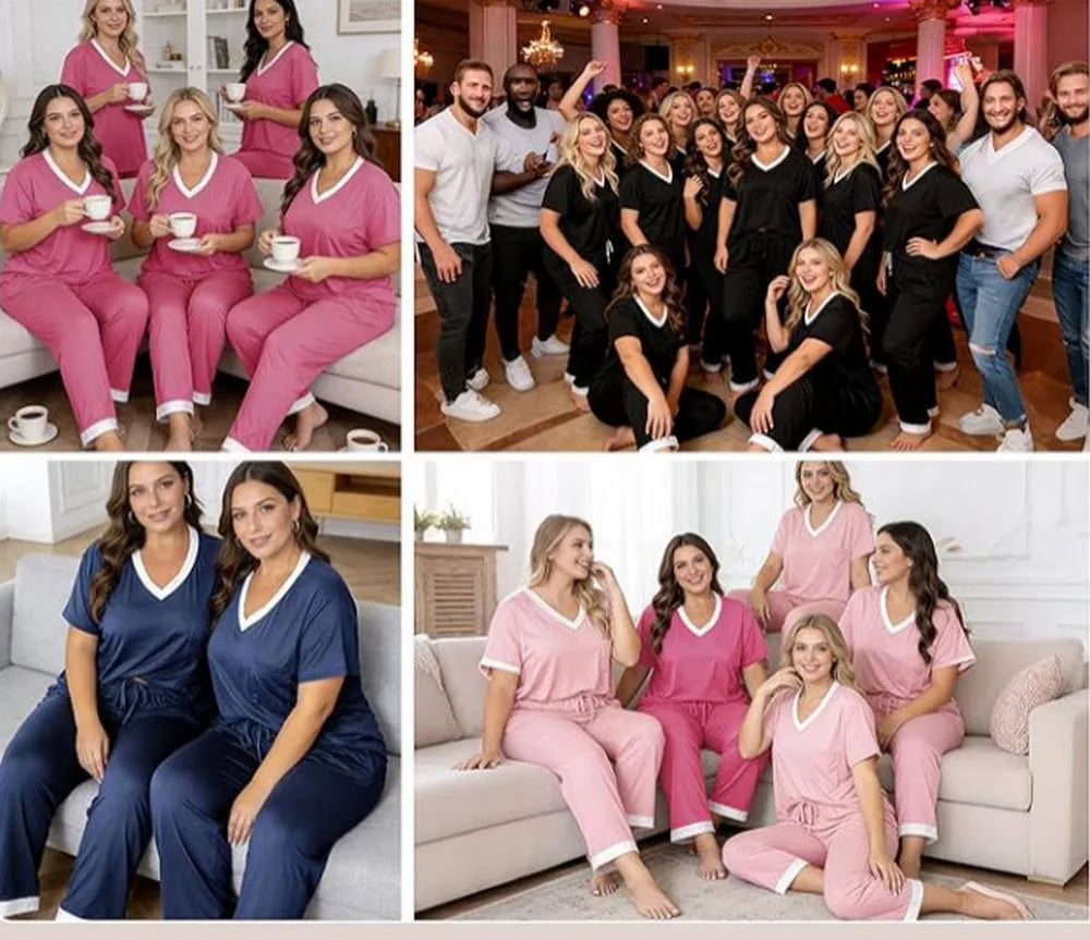 Women's Pajama Sets Short Sleeve with Long Pant Soft Sleepwear Printed pj Loungewear XL to 5XL