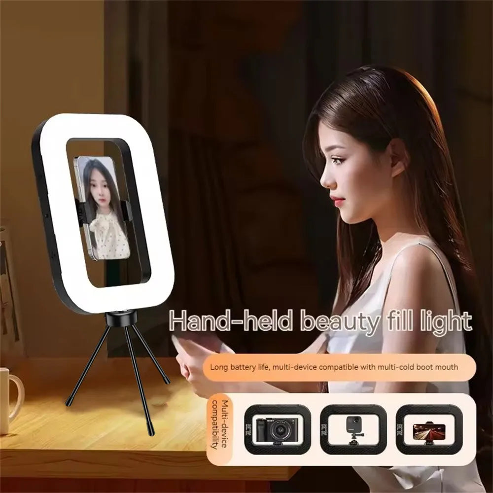 Roreta Handheld Ring LED Rechargeable Portable Mobile Phone Live Broadcast Photography Desktop Rabbit Cage Selfie fill Light