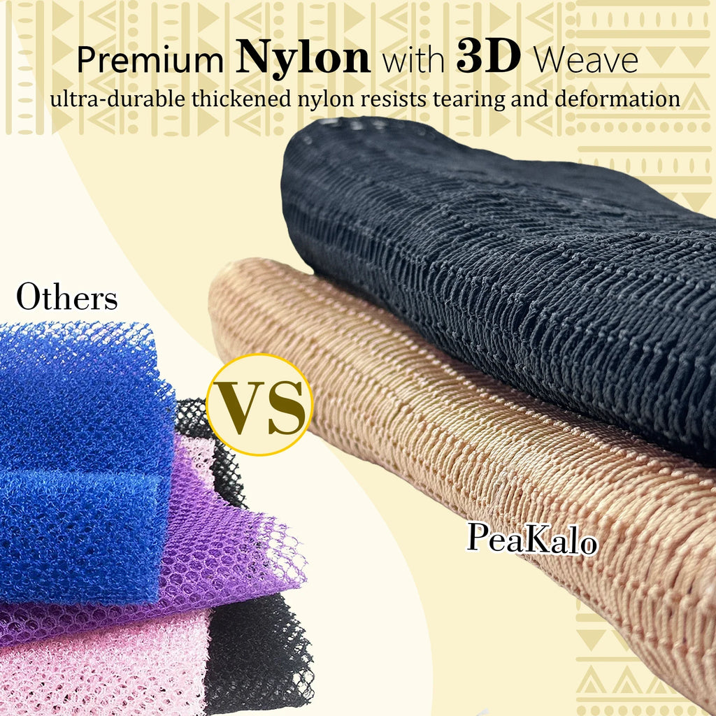 PeaKalo Authentic African Net Sponge-2Pcs Exfoliating Bath Shower Loofah Sponge, Gentle Back Scrubber for All Skin Types,Durable