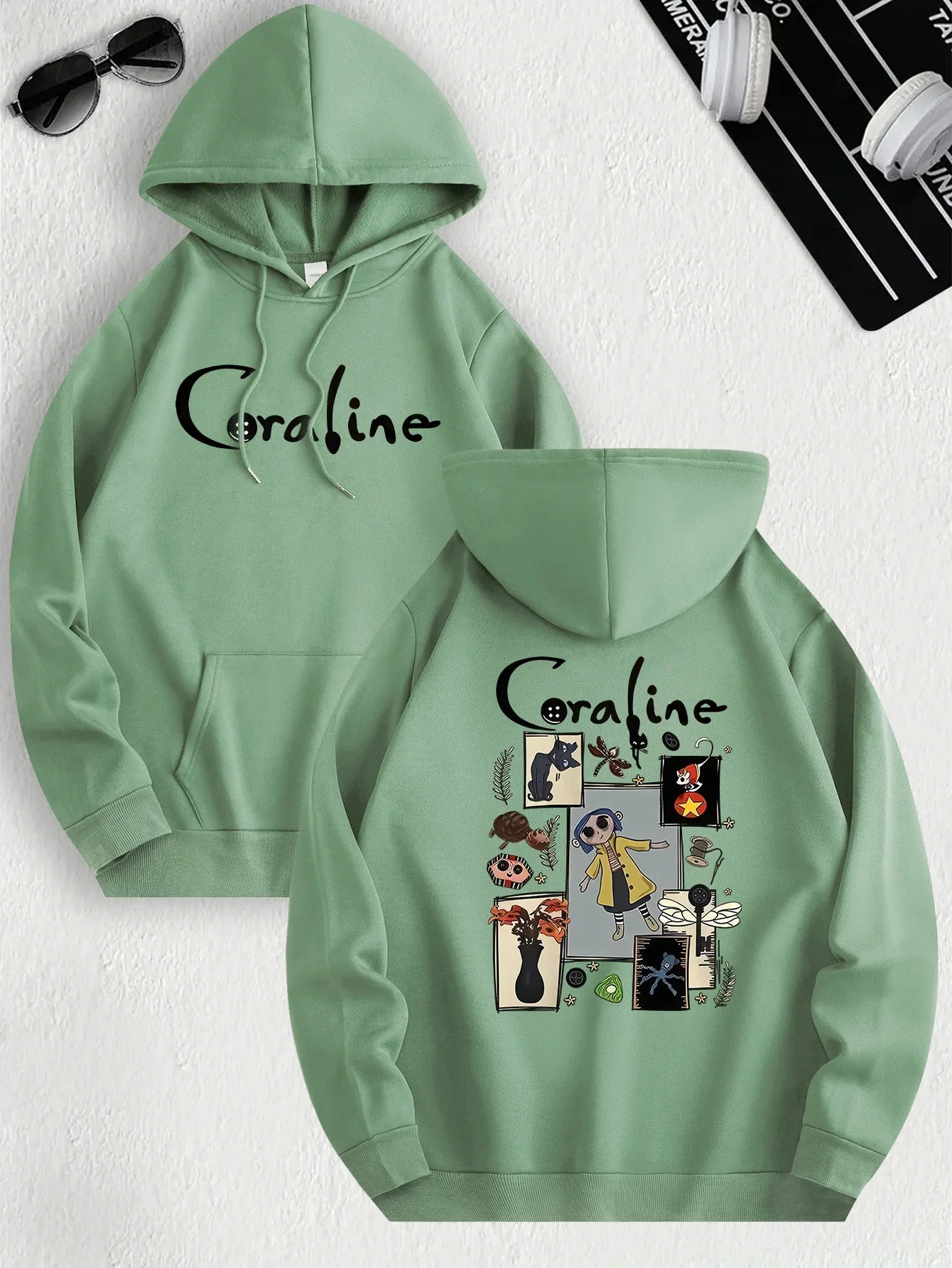 Coraline Inspired Casual Hoodie for Women's Sleeve Regular Fit Hooded Pullover Fashion Casual HipHop Sweatshirts Harajuku