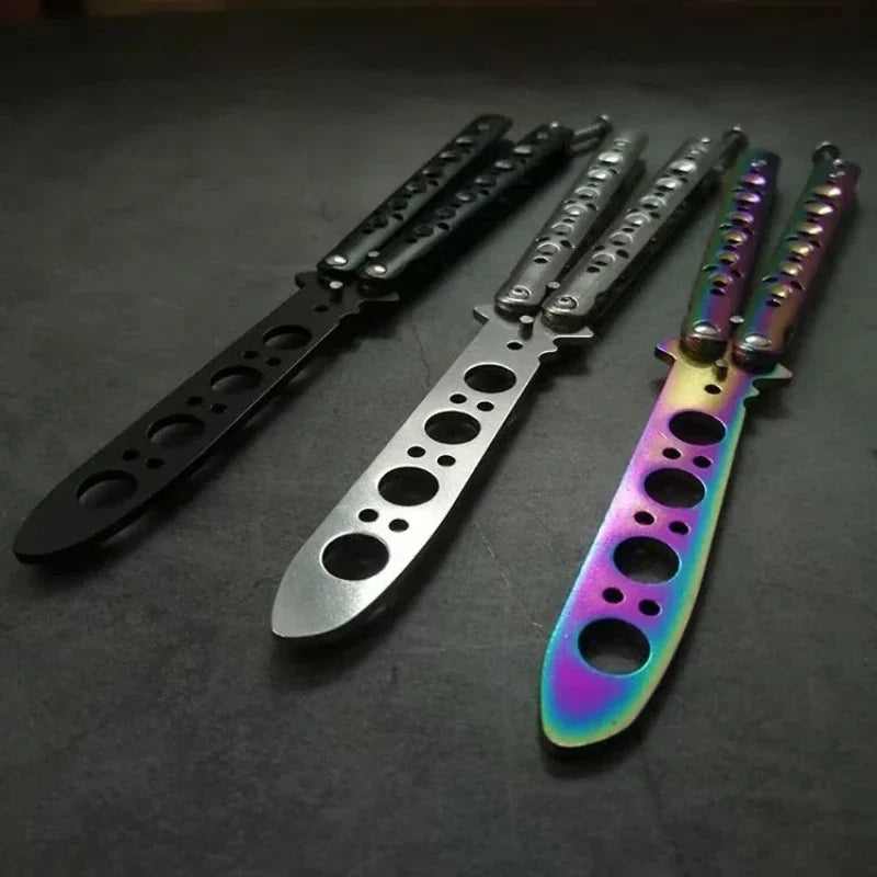 Folding Butterfly Knife Trainer Stainless Steel Pocket Practice Training Uncut Tool for Outdoor Games Hand Movements