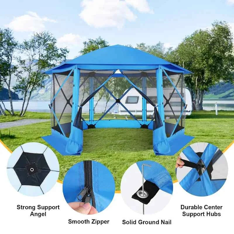 Outdoor Camping Hexagonal Automatic Canopy Dome Tent 2-4 Person Portable Gazebo Family Party Netting Proof Mosquito