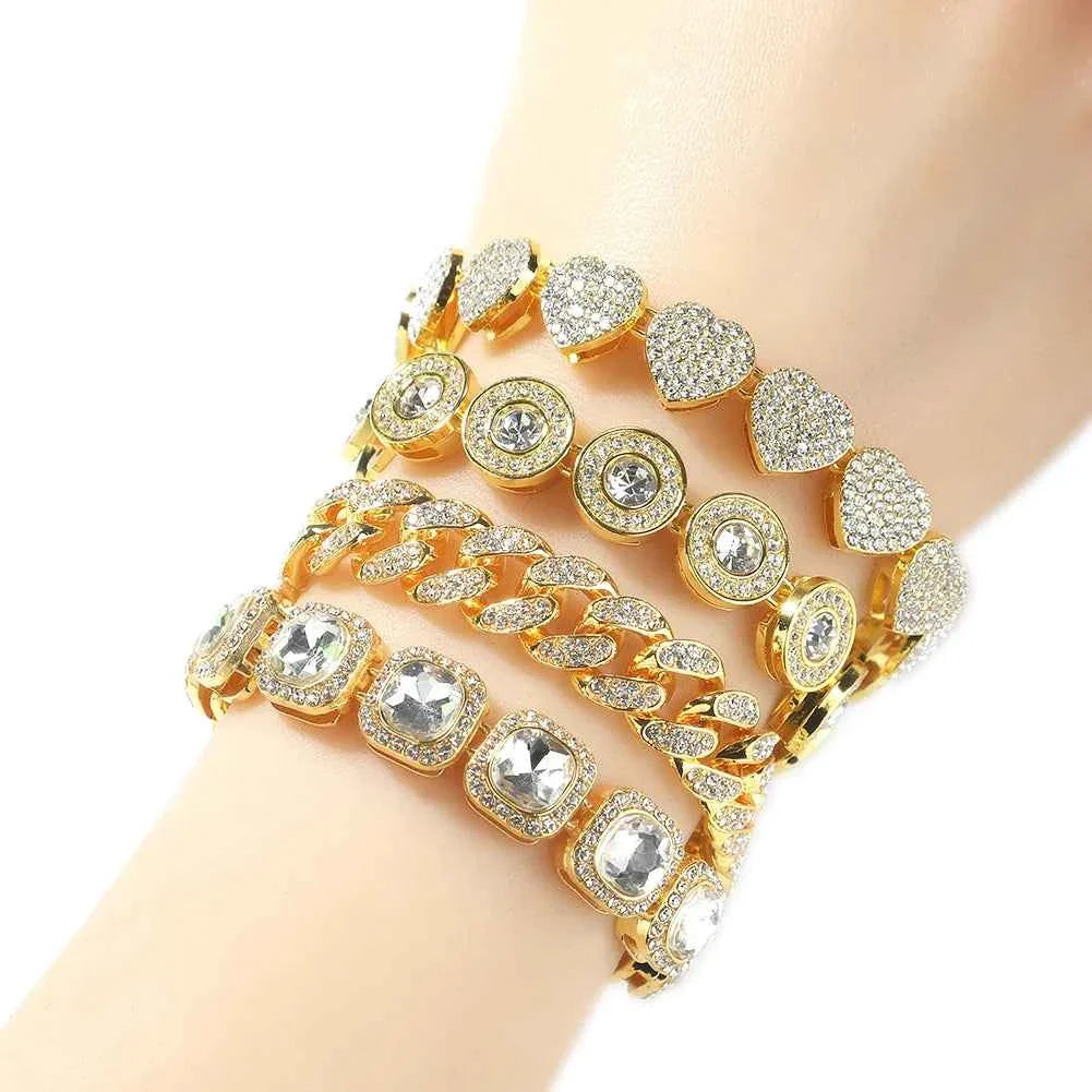 Pink Color Rhinestones Bracelets Set