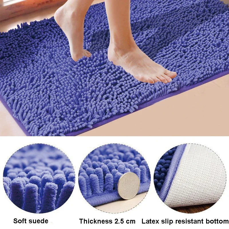 Soft Floor Carpet Non-slip Bathing Room Rug Water Absorption Shaggy Kitchen Rug Door Way Feet Mat Dirt Barrier Cushion Mat Rug