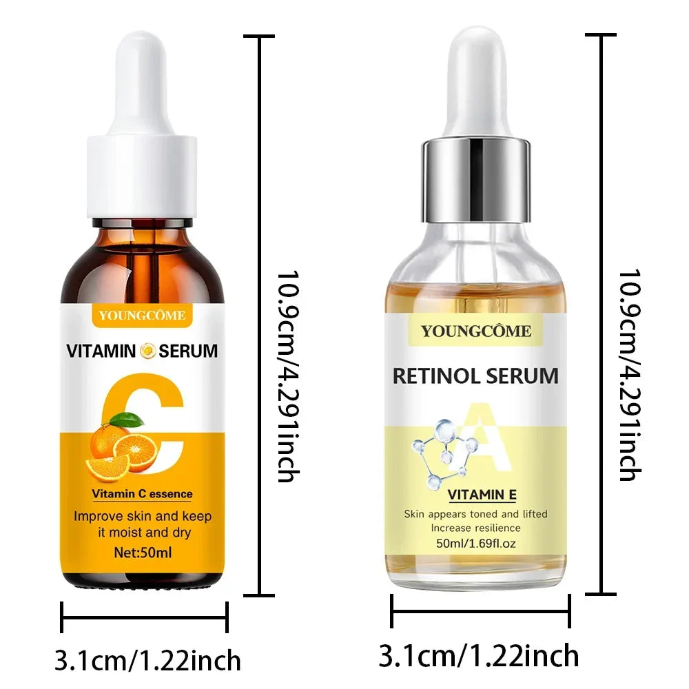 YOUNGCOME 2pcs Vitamin C and Retinol Fortified Serum Rich in VC Keep Skin Hydrated and Smooth Smooth Fine Lines and Wrinkles