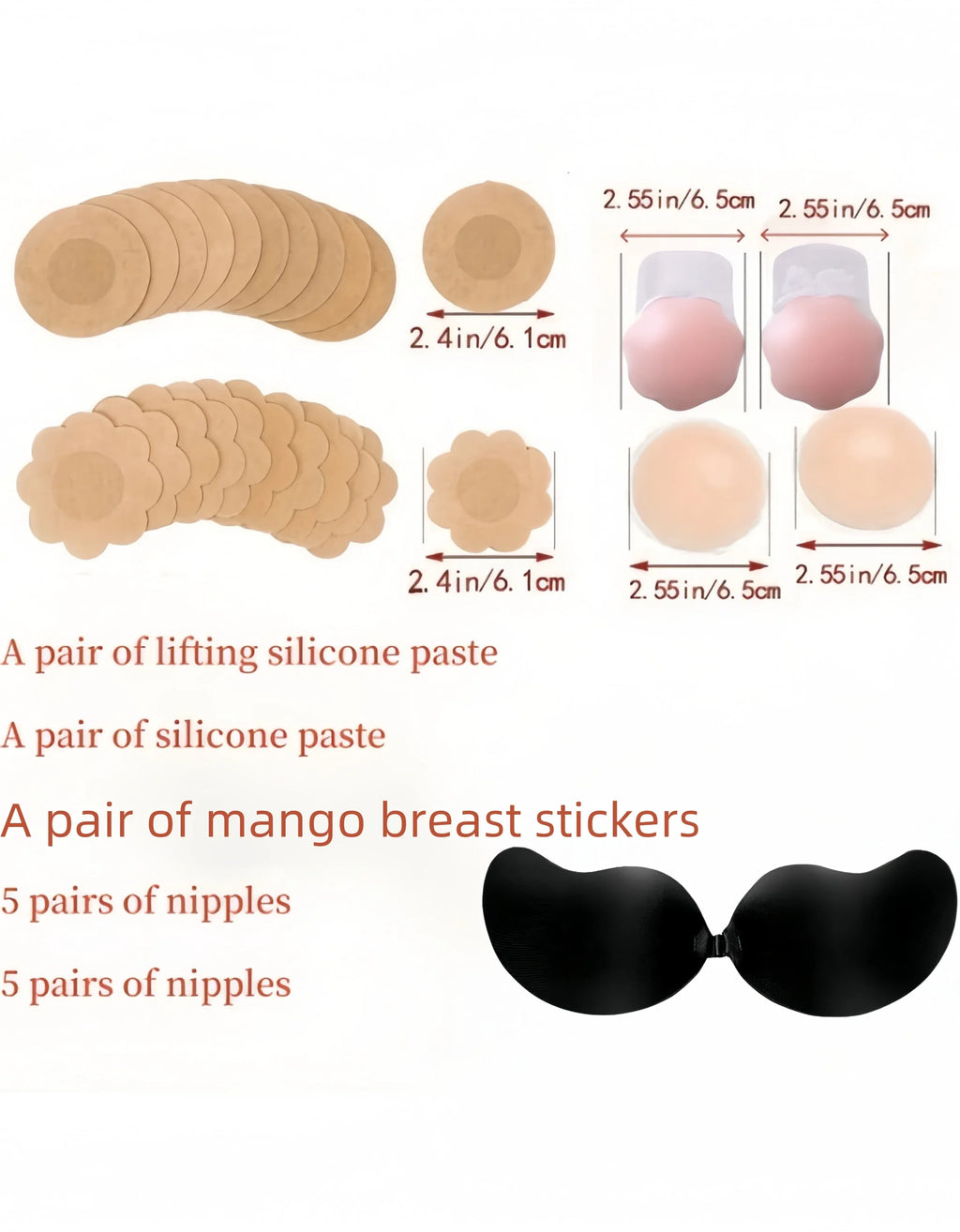 Adhesive bra, breathable adhesive bra, invisible strapless silicone bra, suitable for backless wear