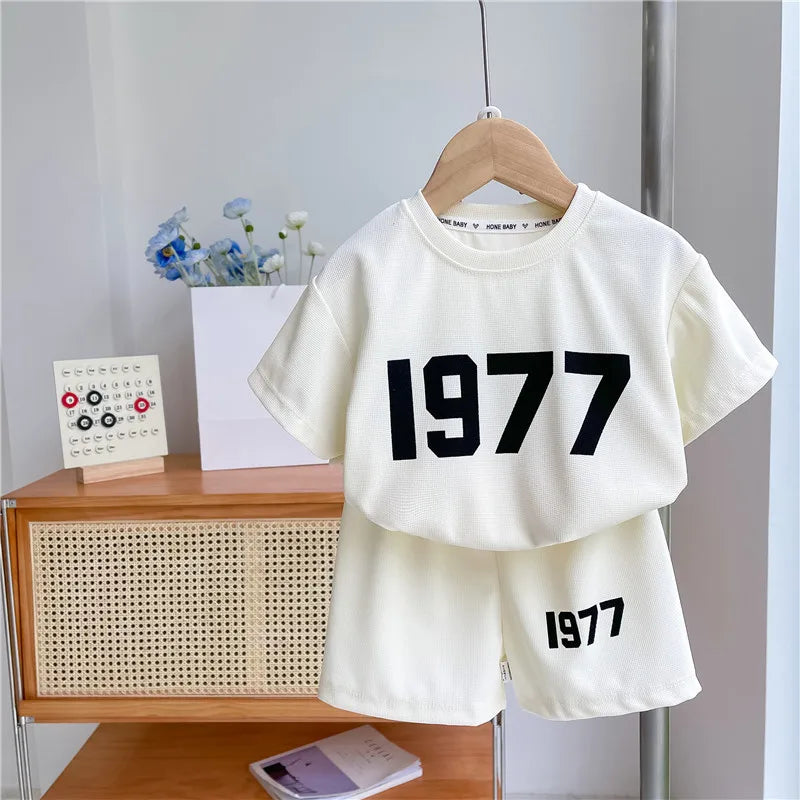 Sports Casual Clothes Boys And Girls Half Sleeve Tshirt Simple Loose Short Pants Outdoor Wear Toddler Printing Trendy Two-piece