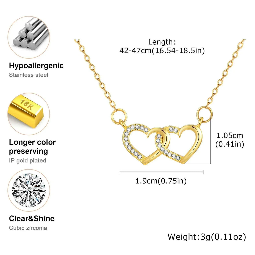 Vnox Double Zircon Heart Necklace For Women,Stainless Steel Cute Simple  Necklace For Mother And Daughter,Trendy Jewelry Gifts