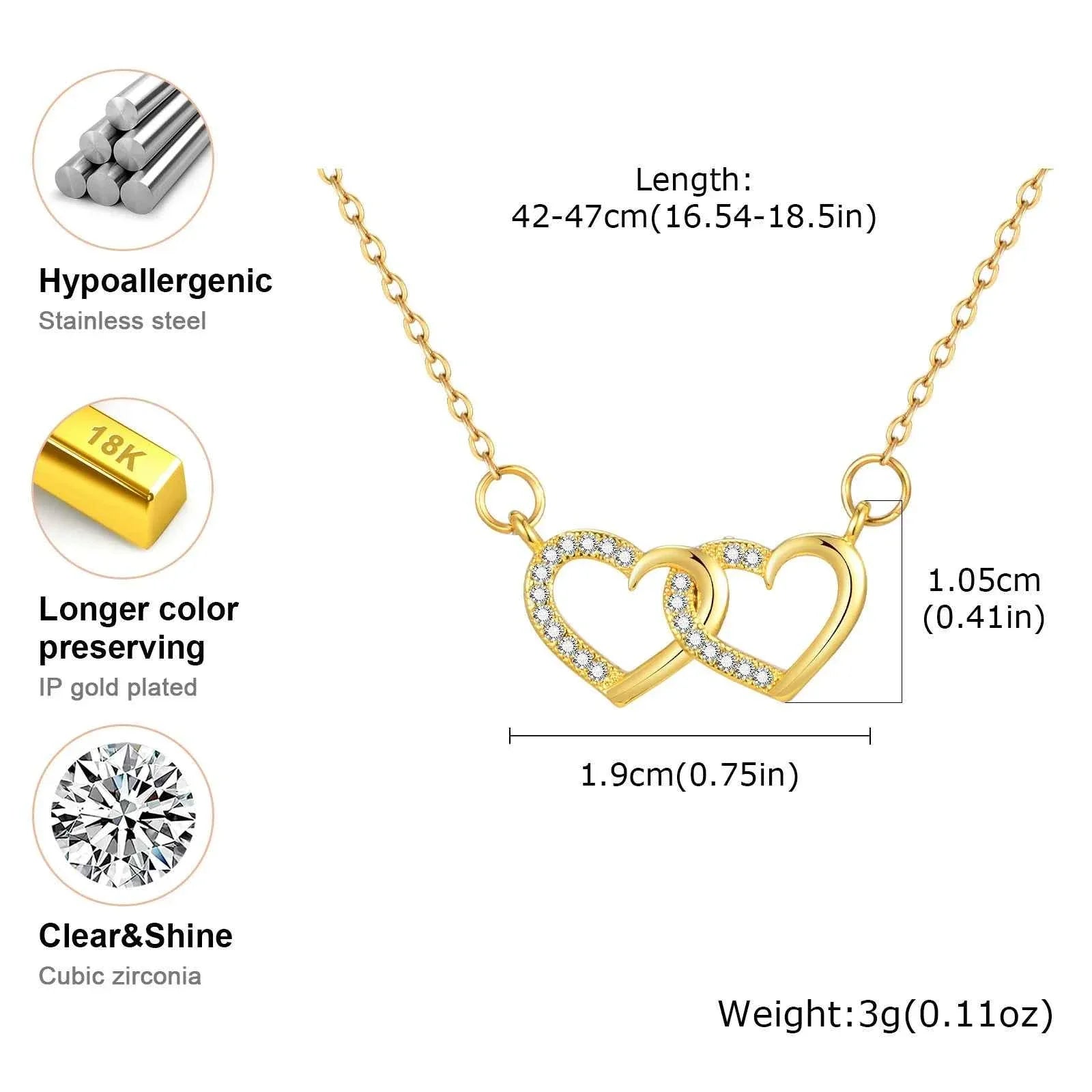 Vnox Double Zircon Heart Necklace For Women,Stainless Steel Cute Simple  Necklace For Mother And Daughter,Trendy Jewelry Gifts
