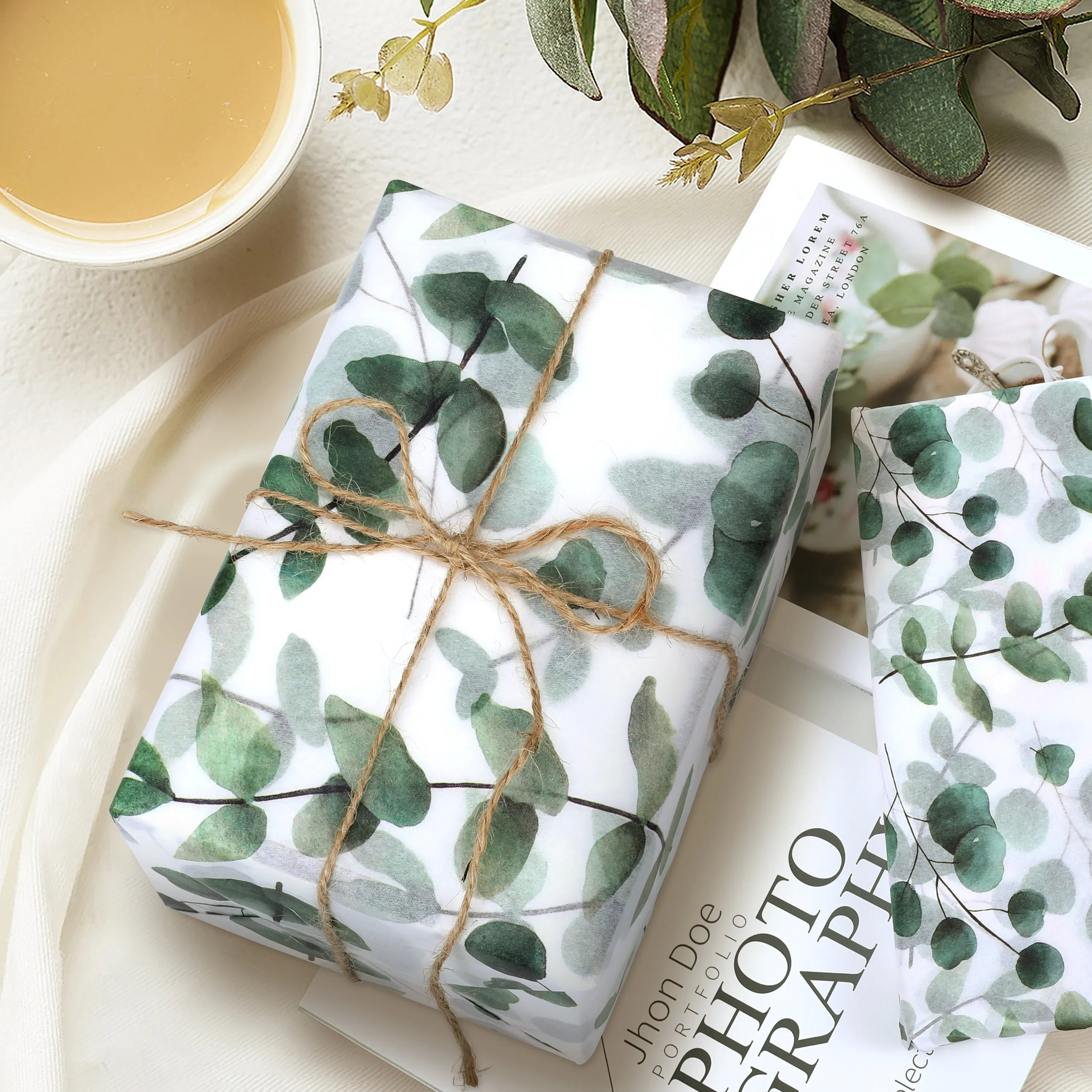 Eucalyptus & Snow Pear Tissue Paper | Green Leaf Design for Gift Wrapping