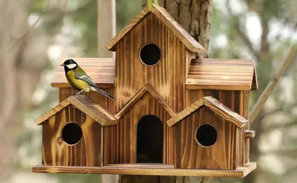 20*15cm Bird Houses For Outside Wooden Hummingbird Nest Bird Feeder Outdoor Birdhouse With 6 Rooms For Garden Courtyard Decor