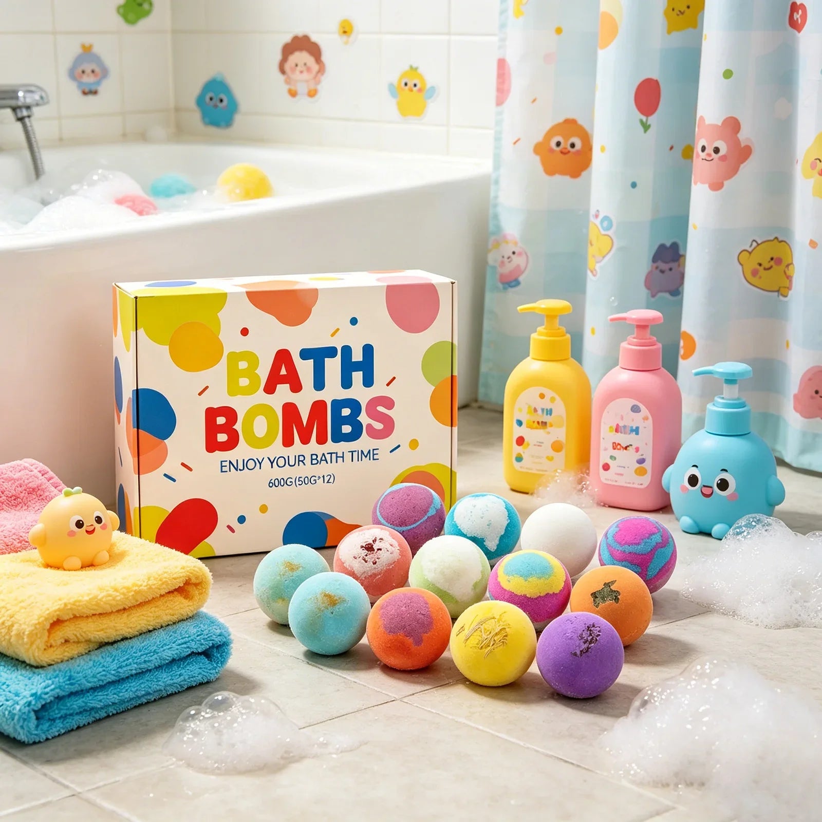 12pcs Bath Bombs Set with Surprise Toys Inside Natural Organic Bubble Bath Fizzies Balls Gift for Holiday Gift Set