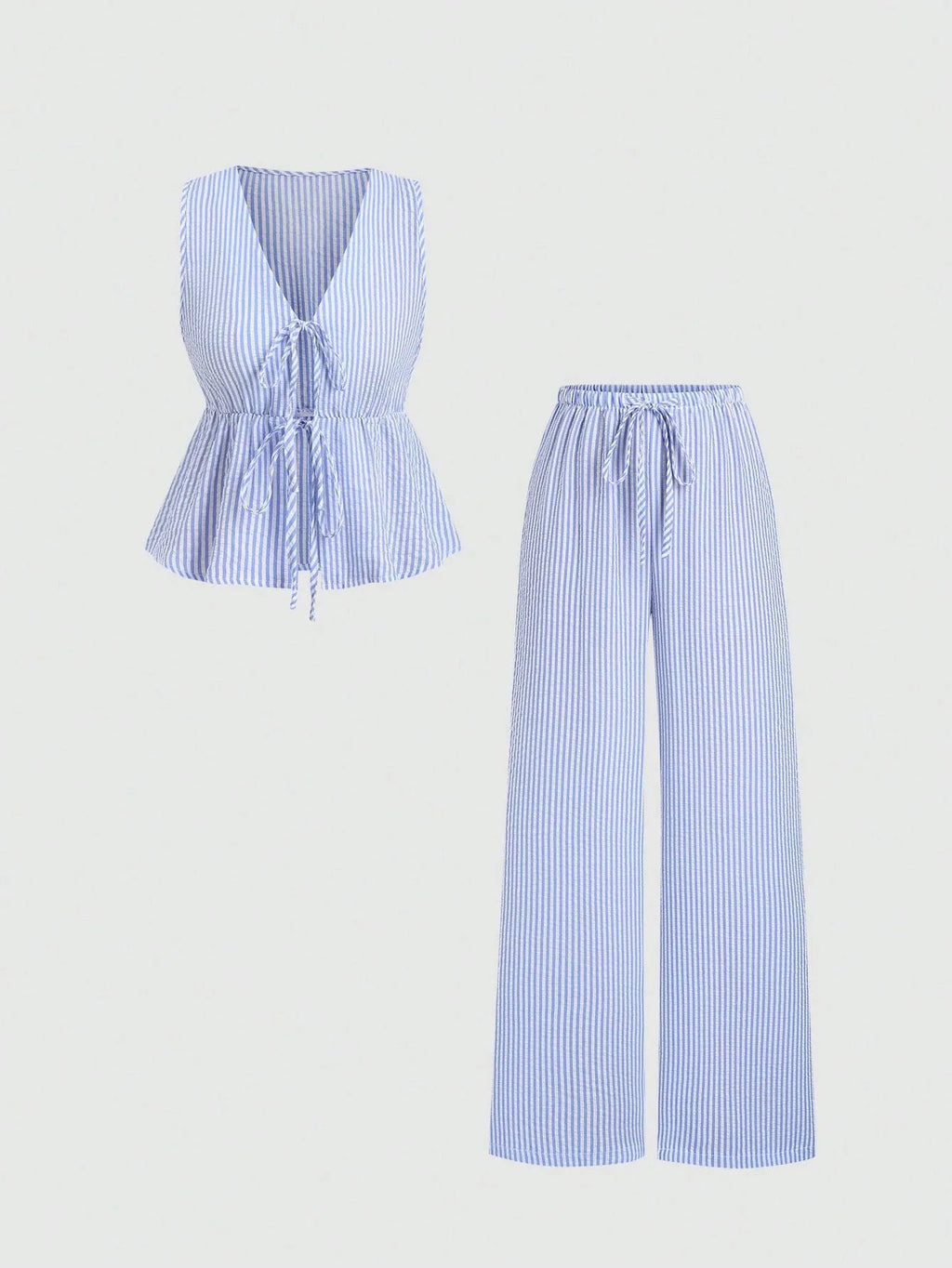 Solid Cami Wide Leg Pants Set | Tie Waist Loose Fit | Summer Two Piece Casual Outfit