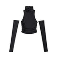 Woman Clothes Fall 2025 Tank Top Sleeve Cover Sleevless Side Pleats Turtleneck T-shirt  Sexy Ribbed Knitted Tops Y2k 2529
