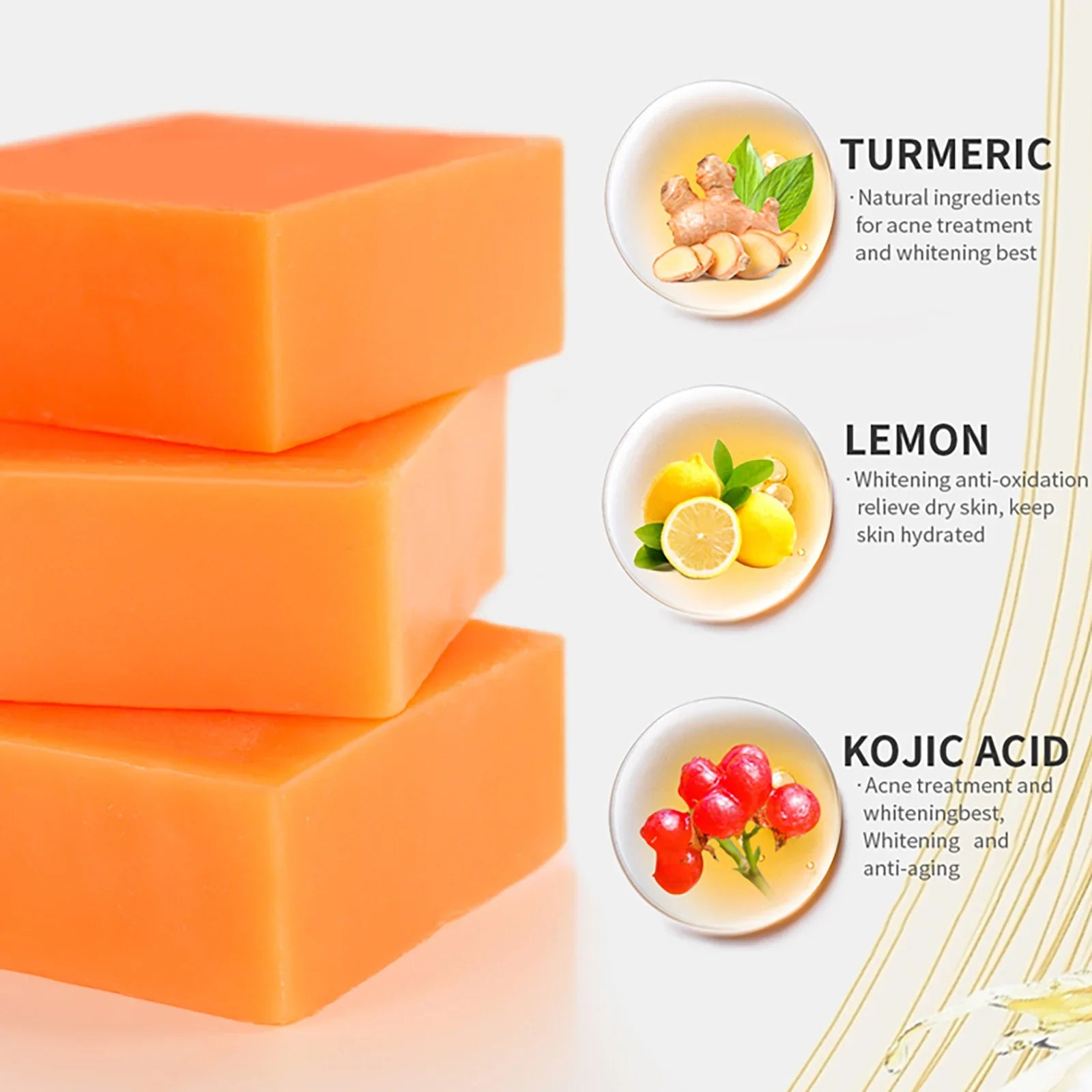 LKIAE Organic Turmeric Soap Bar, Natural Herbal Hand Made Whitening Soap, Remove Melanin, Acne, Spots, For Face And Body,200g