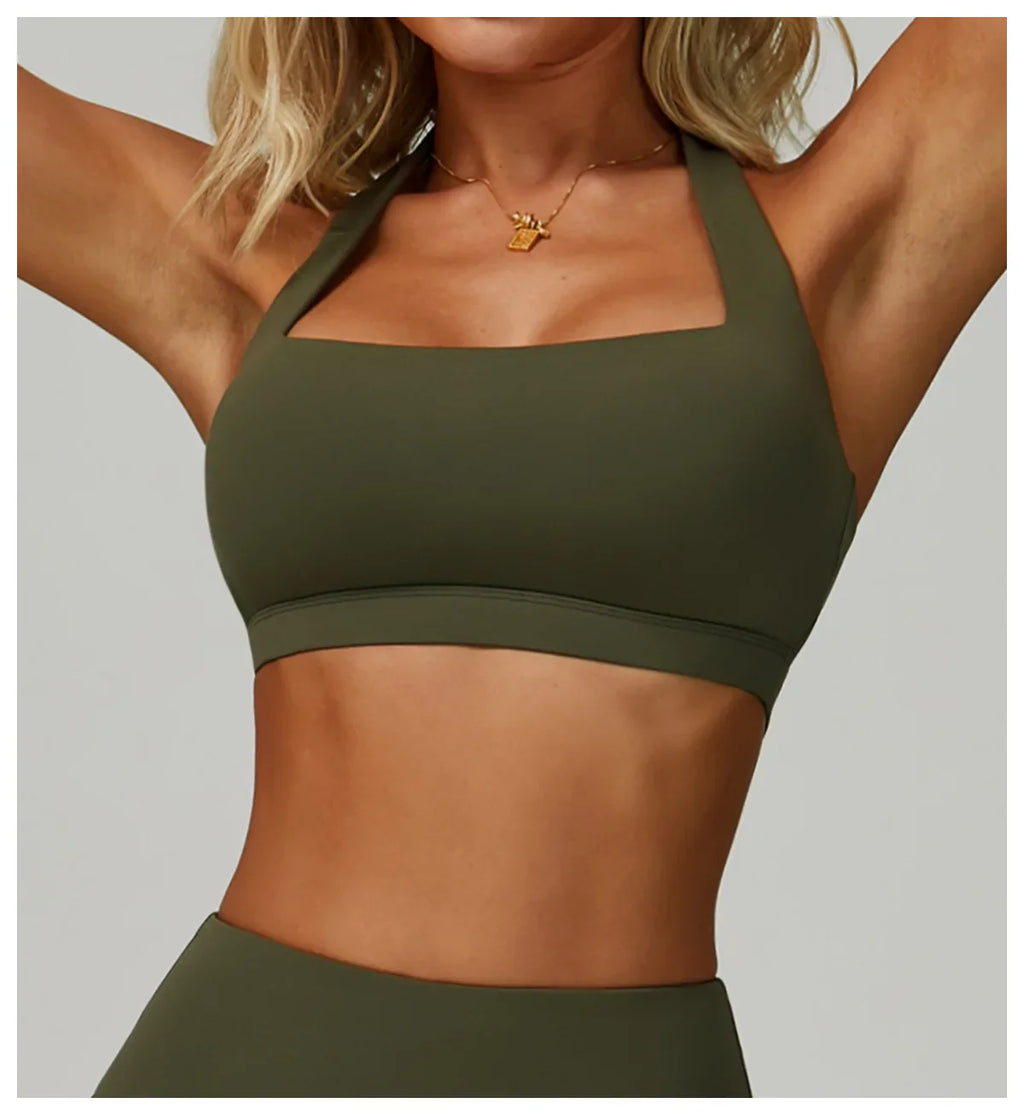 Summer Women Sports Bra Pilates Yoga Bra Hanging Neck Gym Underwear Running Fitness Shock Proof Breathable Quick-Dry Fitness Top