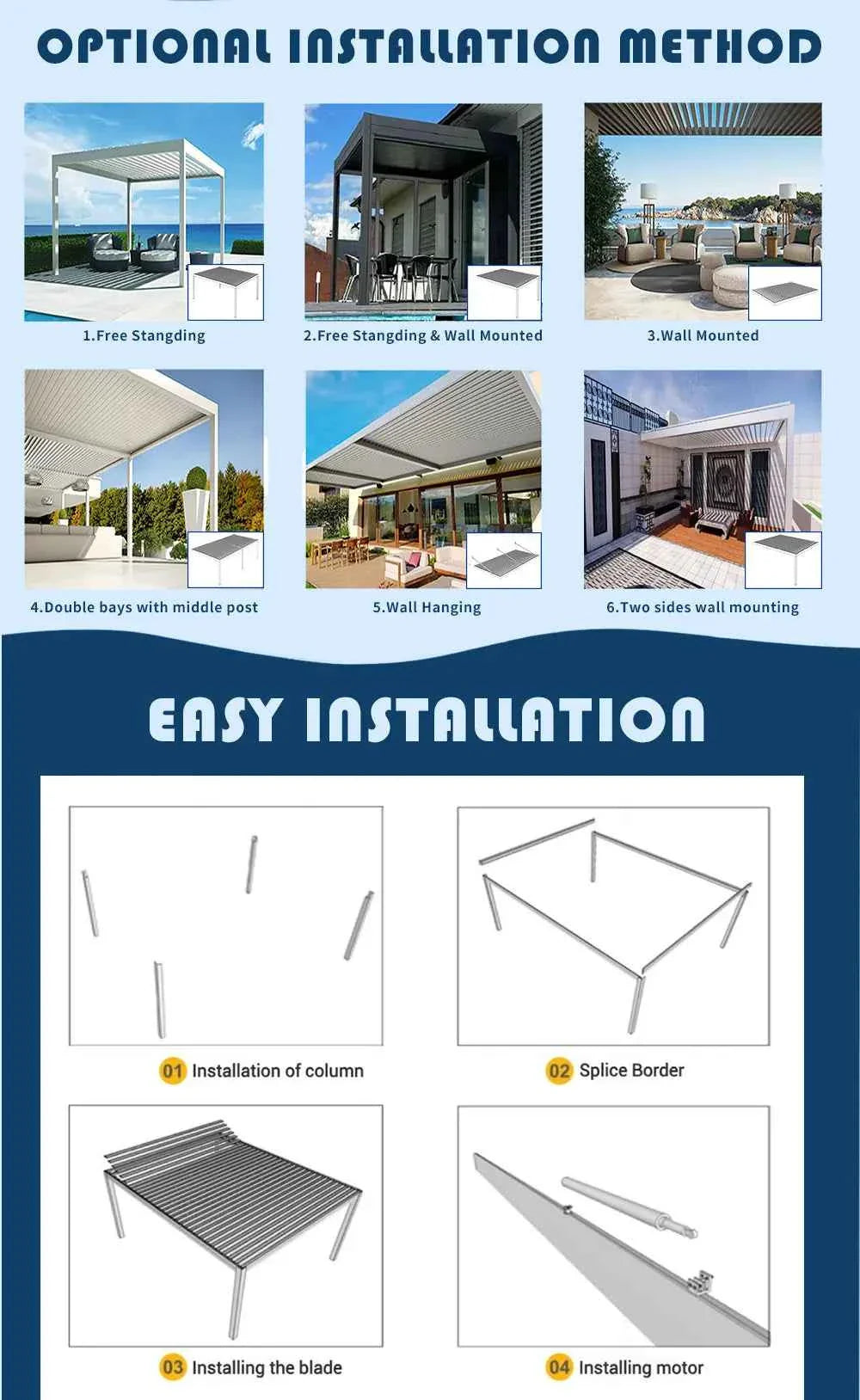 Bioclimatic Aluminum  Pergola 3x4m/10x13ft Manual flip louvered roof with  roller blinds  gazebo canopy carport garden